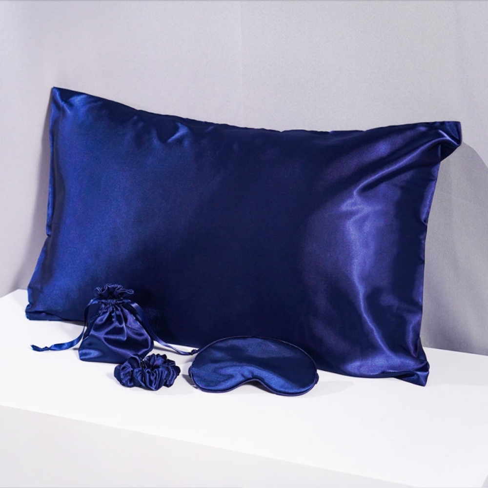 Silk satin pillowcase with eye mask hair scrunchie and pouch Queen size